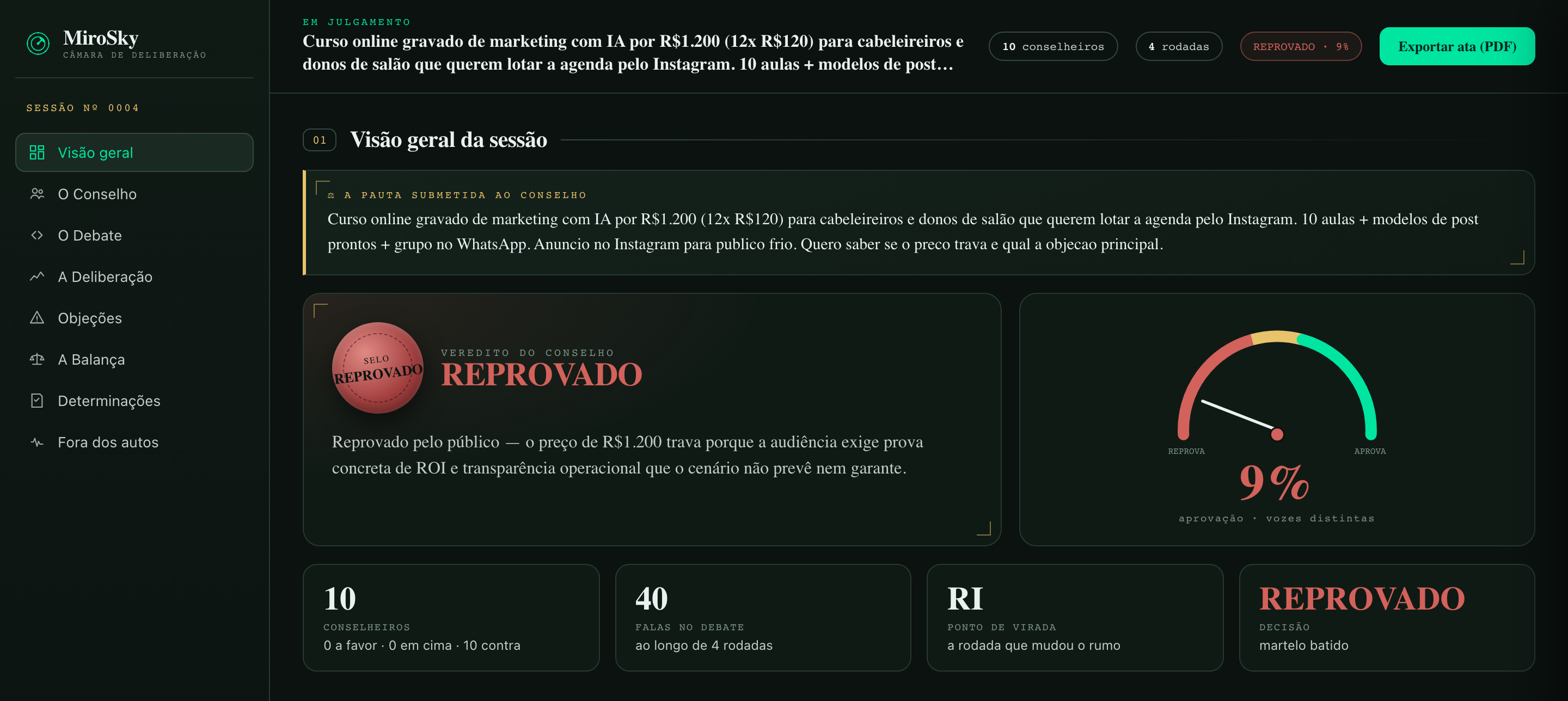 A ata de uma sessão no MiroSky: veredito, termômetro de aprovação e o resumo do conselho